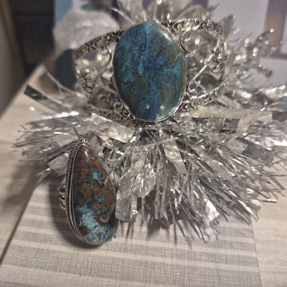 Elegant Silver and Blue Chrysocolla Bracelet Only - Picture 6 of 8